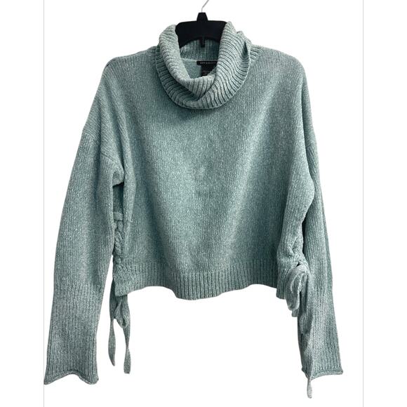 LUV & BLOOM Teal Green Crop Top Sweater Cowl Neck Women's Size Large Y2K - Picture 1 of 6